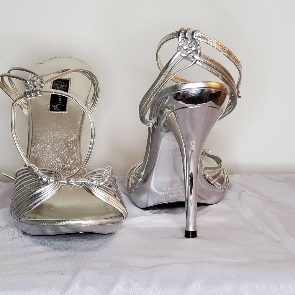 Silver Ankle Strap Heels